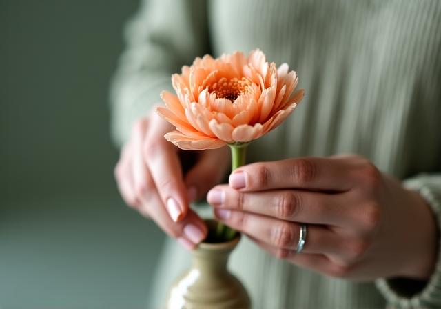 Close up of hands arranging delicate stems